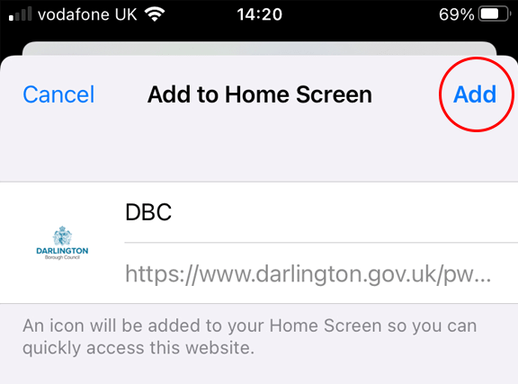 Add to home scree step 3