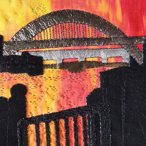 Embroidered artwork, tyne sunset