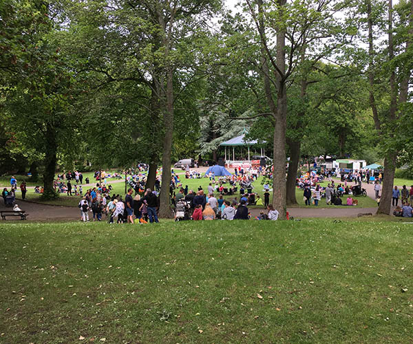 People gathering at the band stand in South Park