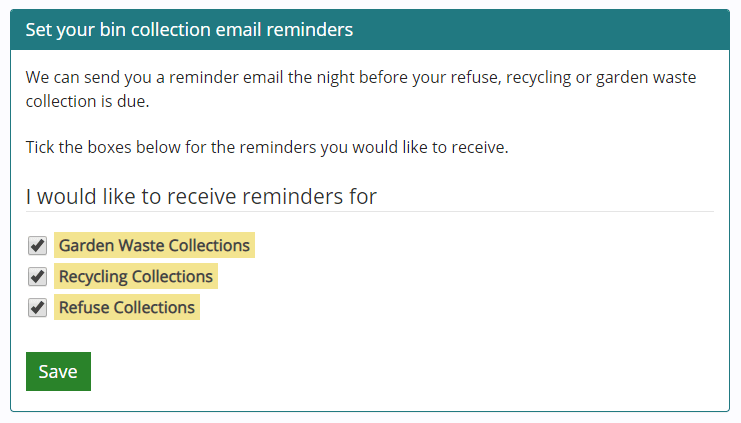 Email reminder setup