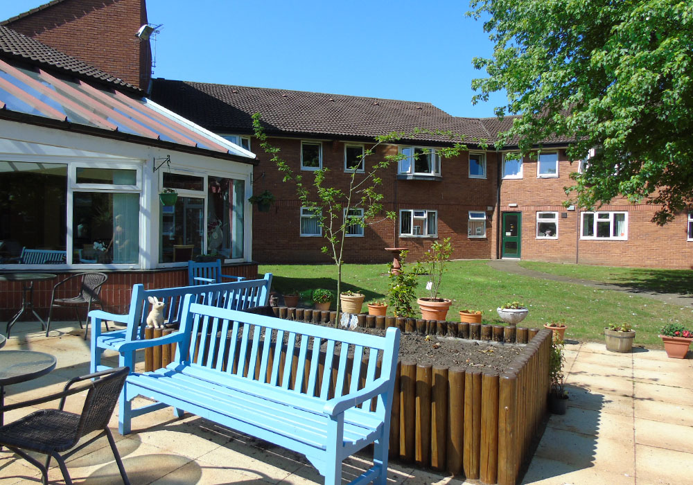 the seating area in the gardens