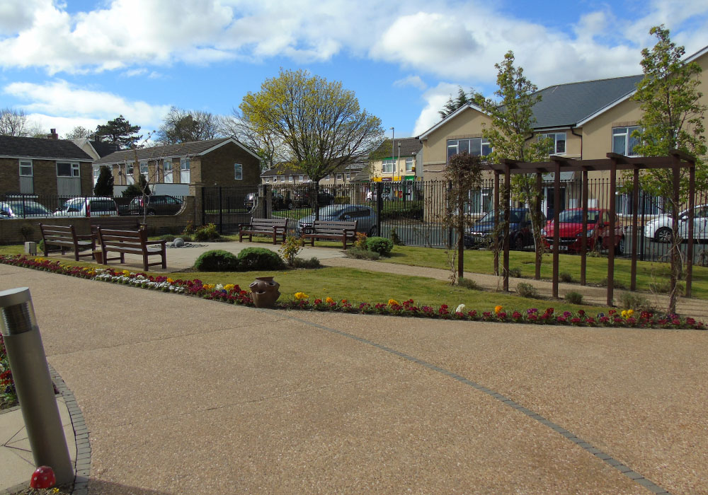 the garden seating area at Dinsdale Court