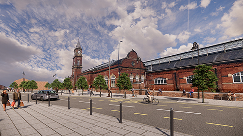 View northeast from Park Lane towards the portico entrance