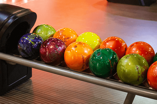 a view down the bowling balls