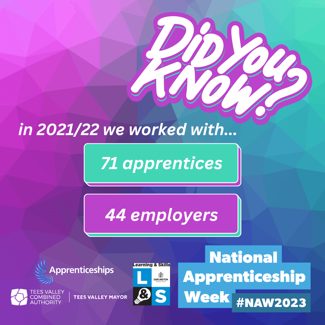 Did you know? in 2021/22 we worked with 71 apprentices and 44 employers!