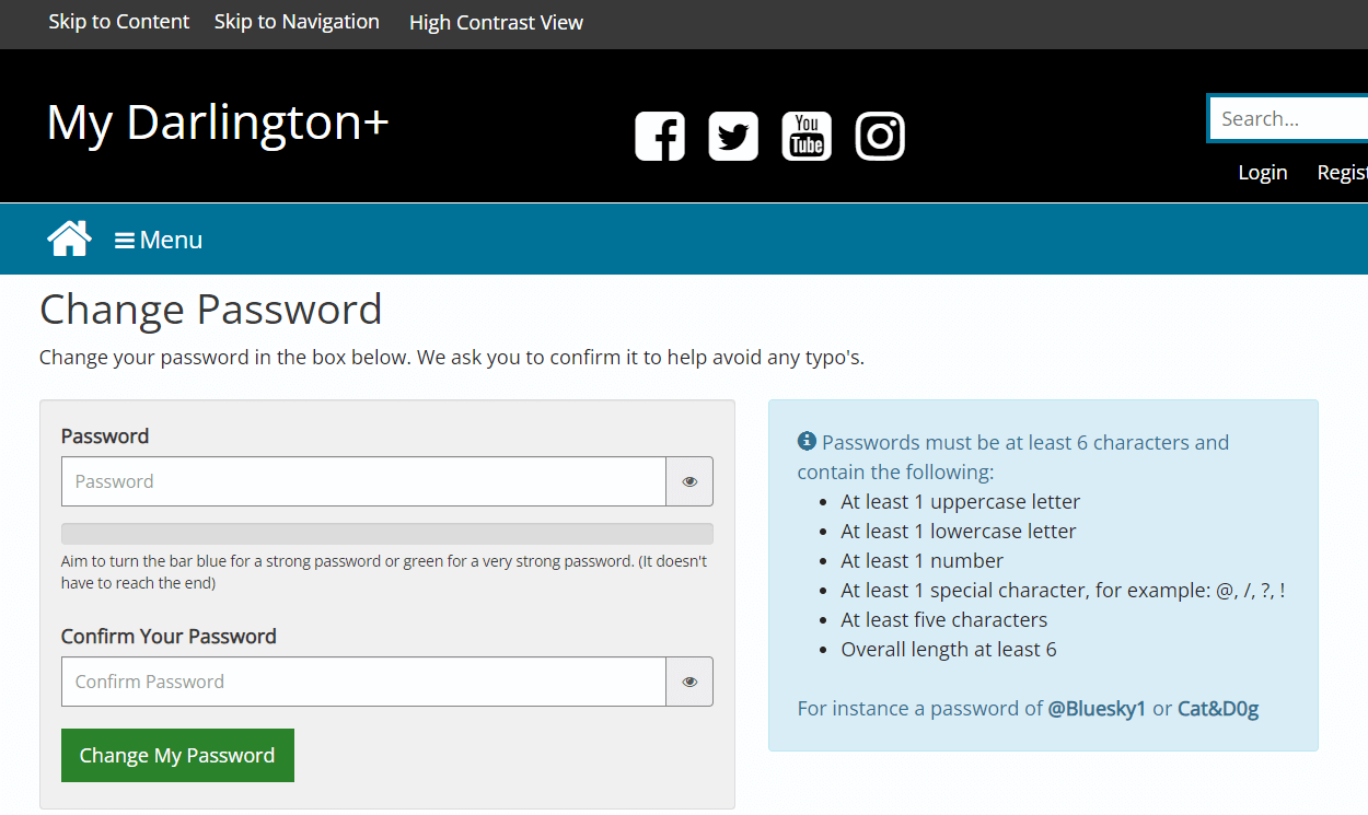 Password reset - enter and confirm new password screen
