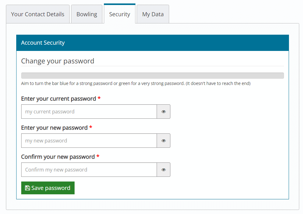 Change password screen whilst logged in