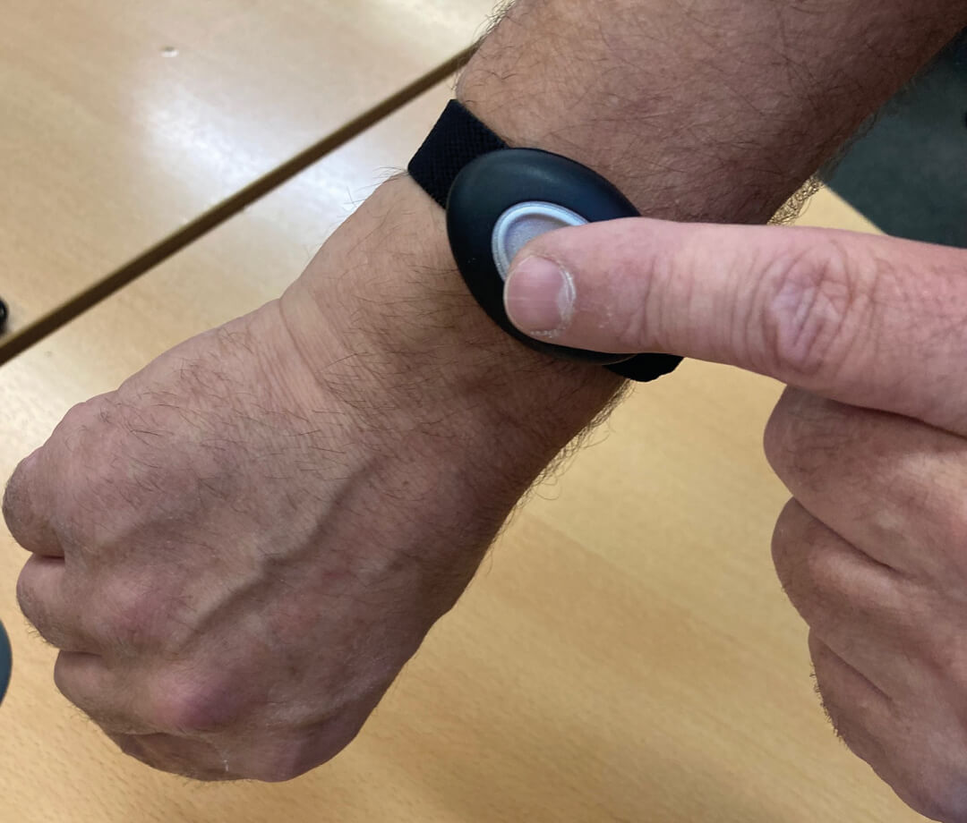 Lifeline user wearing wristband