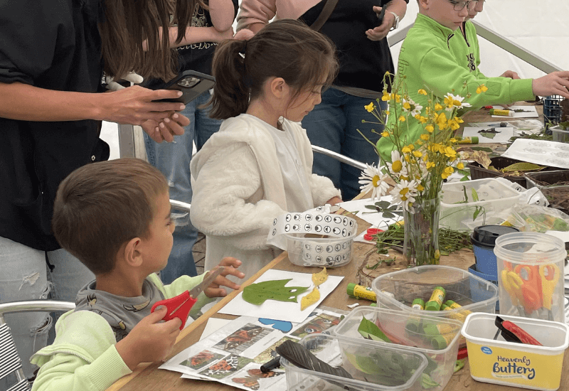 Children making art from nature