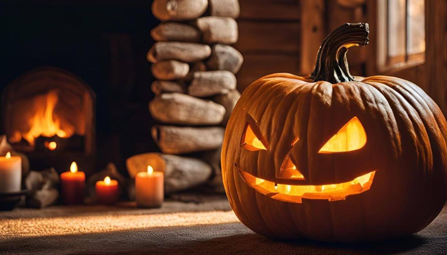 Carved pumpkin with scary face
