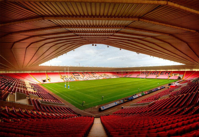 View of football arena from one of the top corners