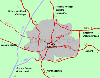  a map of the main roads in Darlington