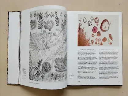 Inside pages of a book with some artists drawings