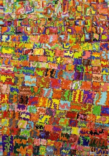 Rectangular blocks over the page with abstract patterns
